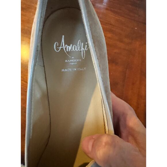 Amalfi Loafers Sz 8.5 Xnarrow Woman’s Tan Suede with Beige Patent Leather Trim - Picture 7 of 10